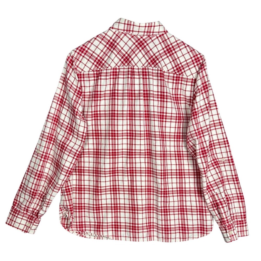 Talbots Plaid Button Down Women 14 Red White Metallic Roll Tab Sleeve Shirt - Picture 5 of 8